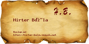 Hirter Béla névjegykártya